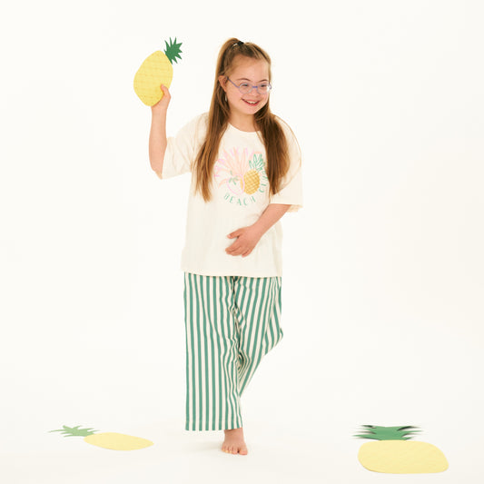 Pantaloni in Twill di Cotone Biologico - Righe Smeraldo