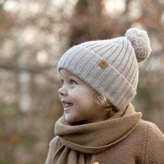 Berretto con PonPon in Lana e Cashmere - Beige