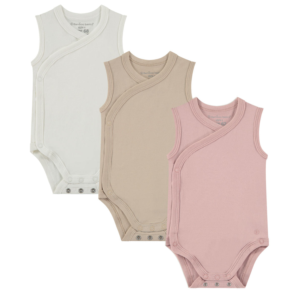 Box 3 pz - Body smanicato in Bamboo e Cotone Bianco/Beige/Rosa