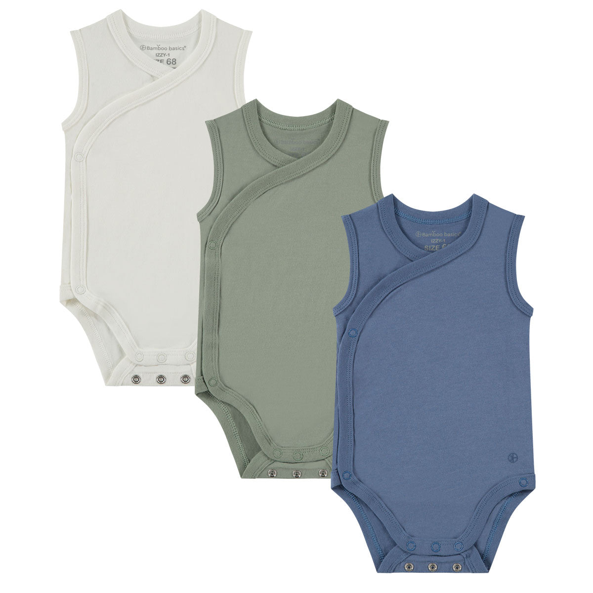 Box 3 pz - Body smanicato in Bamboo e Cotone Bianco/Verde/Blu