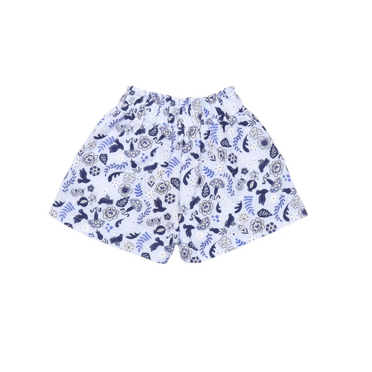 Shorts in Mussola di Cotone Biologico - Fiori Blu
