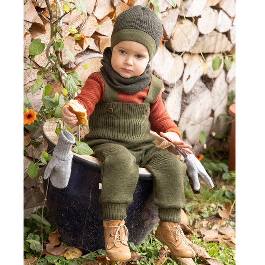 Pantaloni salopette in lana biologica - Oliva