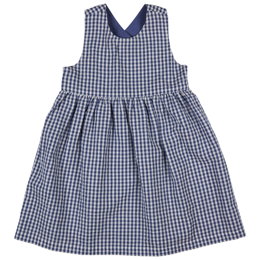 Abito con incrocio in Cotone Biologico - Quadri Blu