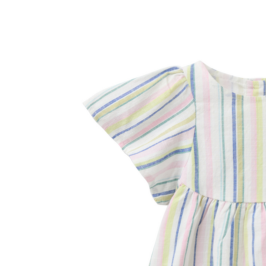 Abito in cotone biologico - Righe Blu/Malva