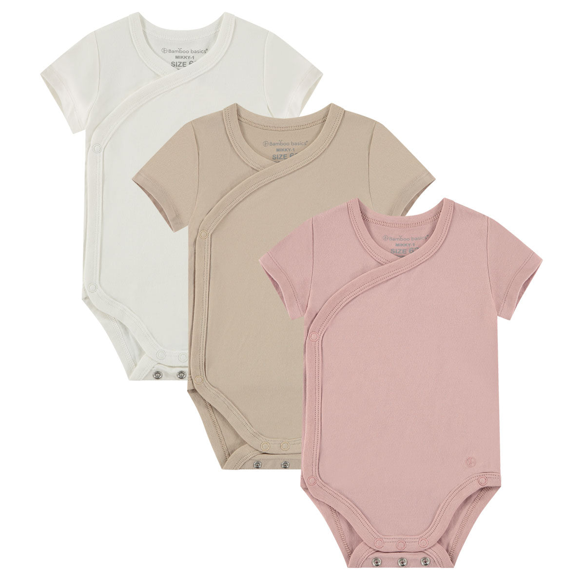 Box 3 pz - Body manica corta in Bamboo e Cotone Bianco/Beige/Rosa