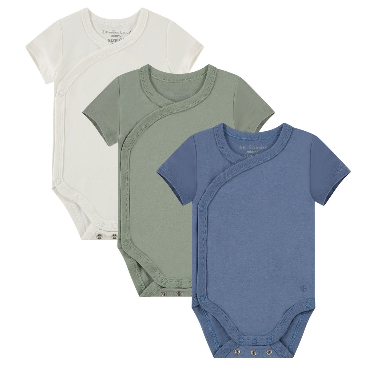 Box 3 pz - Body manica corta in Bamboo e Cotone Bianco/Verde/Blu