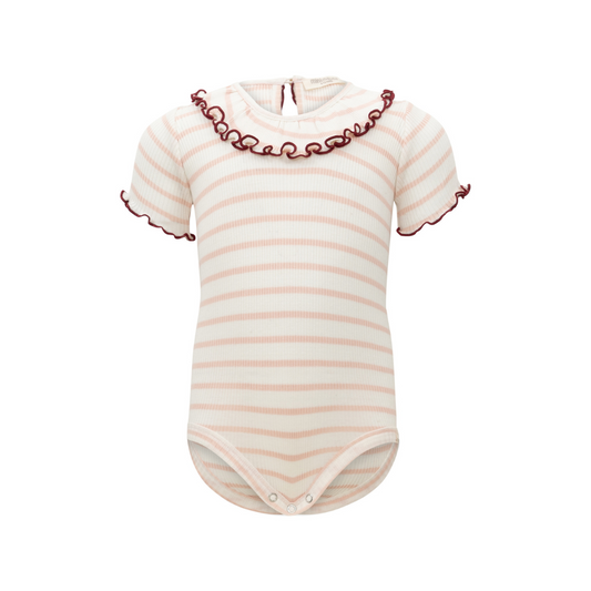 Body manica corta Seta e Cotone con colletto - Righe Rosa