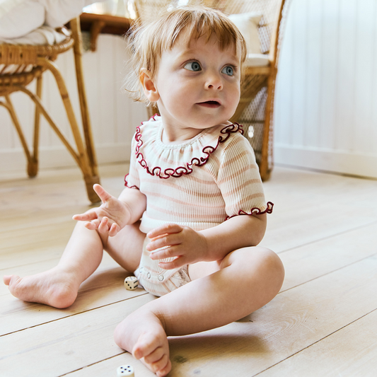 Body manica corta Seta e Cotone con colletto - Righe Rosa