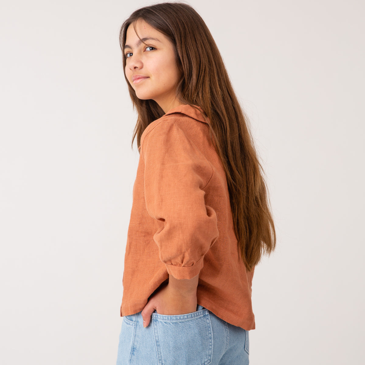 Camicia 100% lino con colletto Ruggine