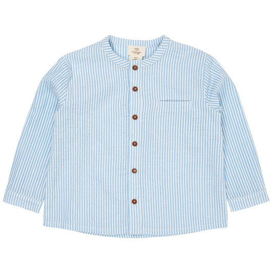 Camicia in Cotone Biologico - Seersucker righine Blu