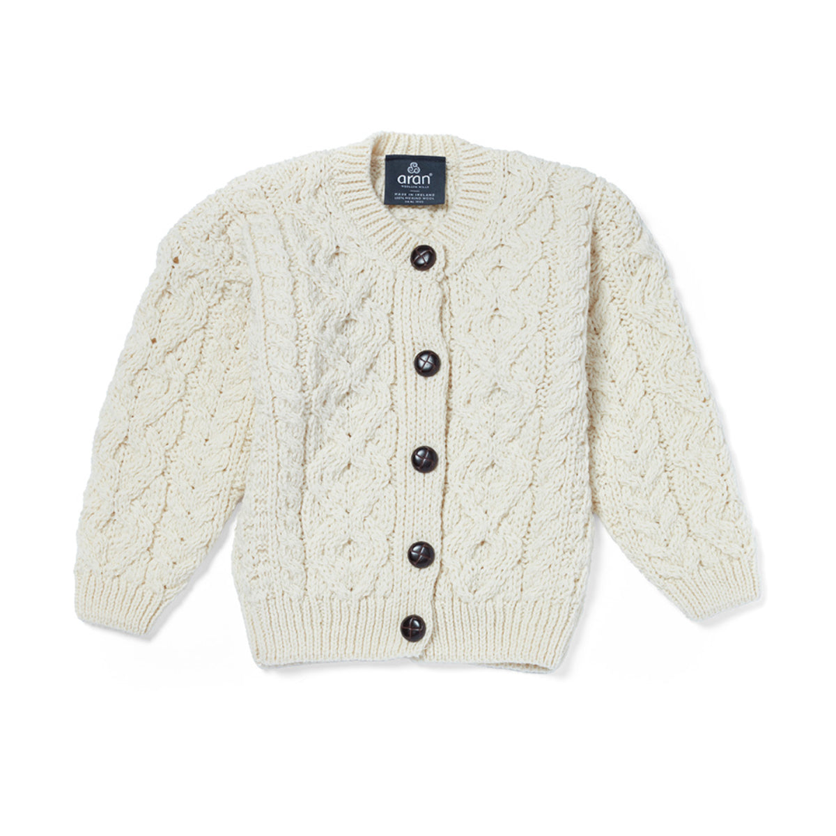 Cardigan Aran in Lana Irlandese - Bianco