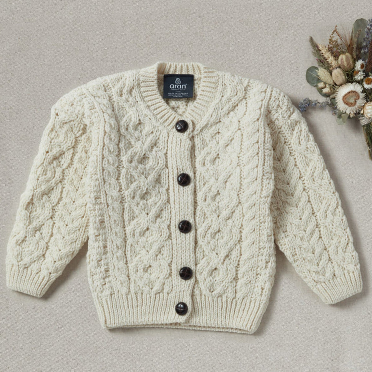 Cardigan Aran in Lana Irlandese - Bianco