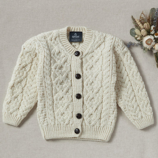 Cardigan Aran in Lana Irlandese - Bianco