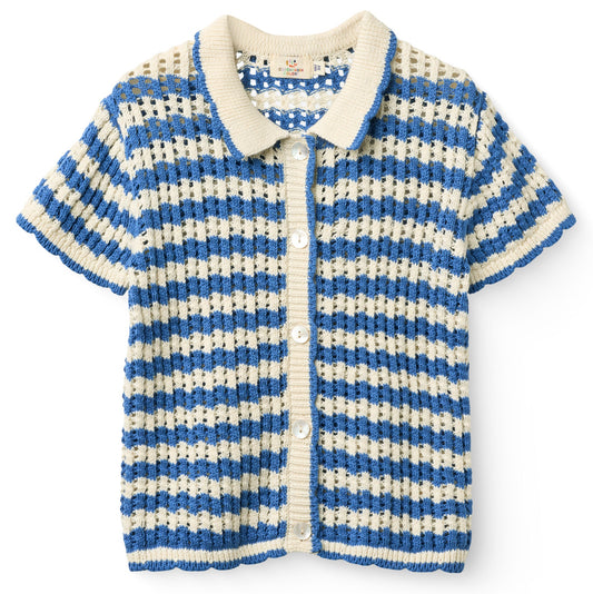 Cardigan in Cotone Biologico Crochet - Cobalto