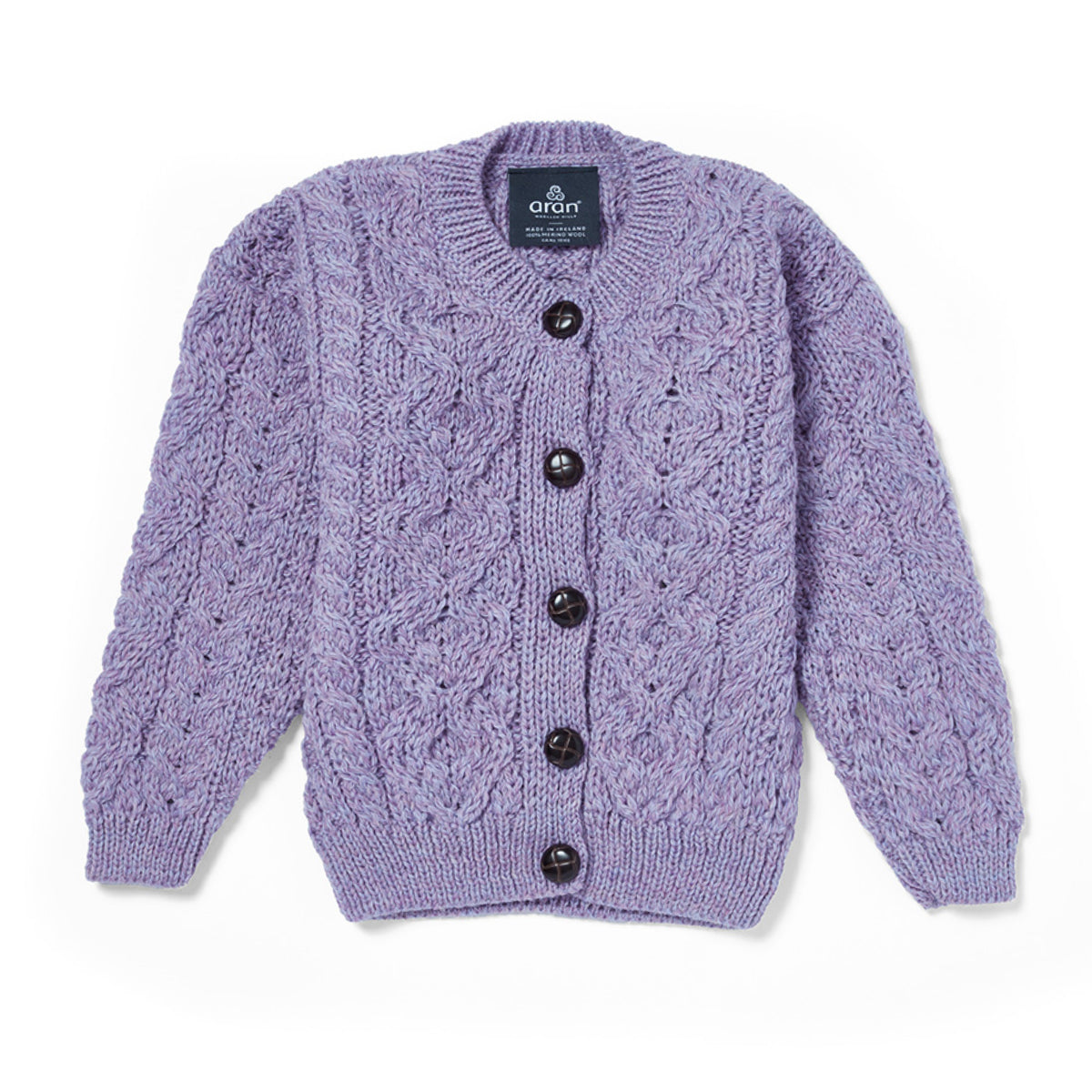 Cardigan Aran in Lana Irlandese - Lavanda