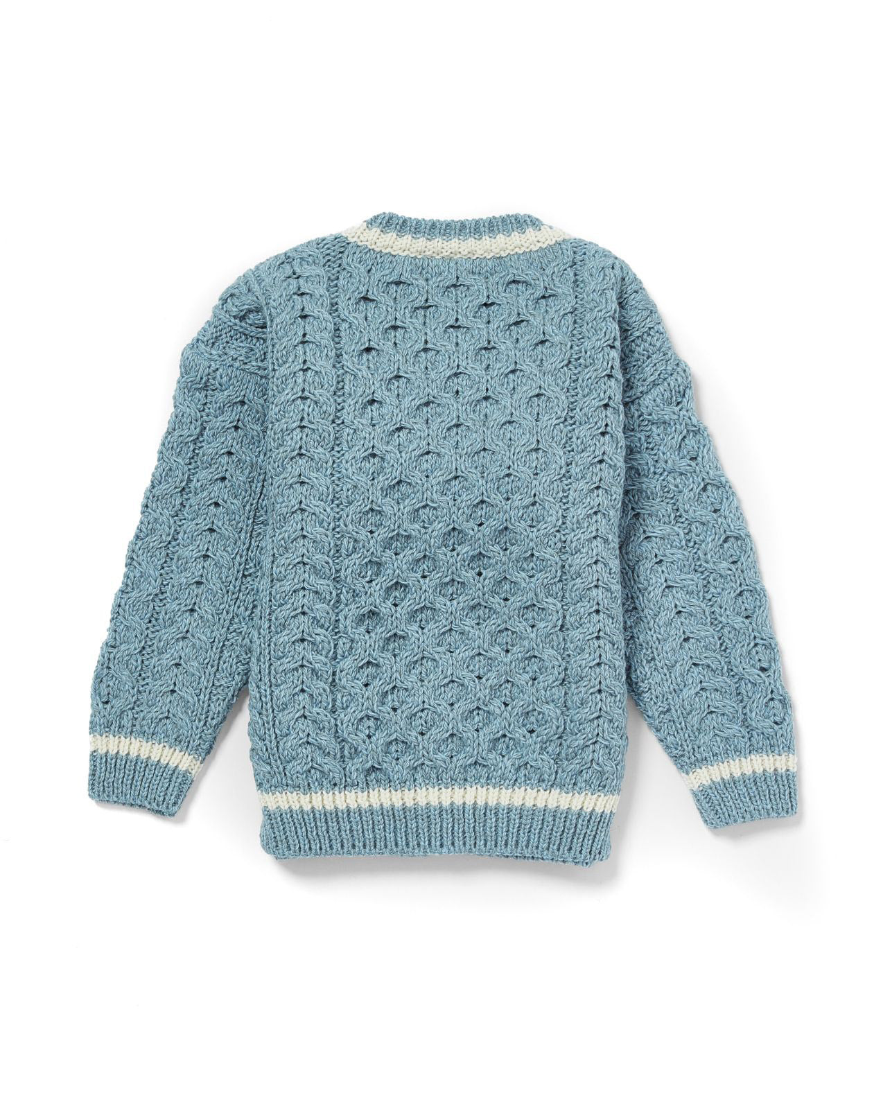 Cardigan Aran in Lana Irlandese - Azzurro/Bianco