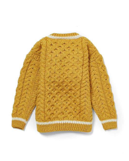 Maglioncino Aran in Lana Irlandese - Senape/Bianco