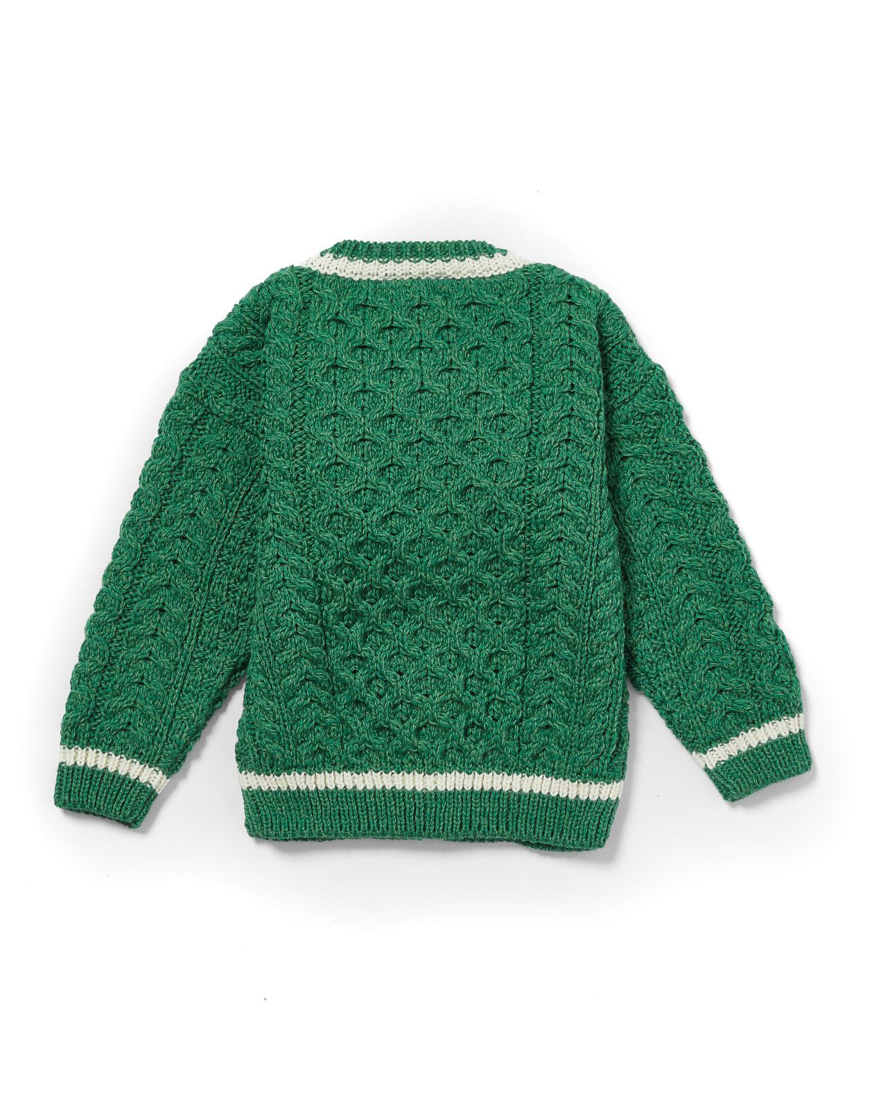 Cardigan Aran in Lana Irlandese - Verde/Bianco