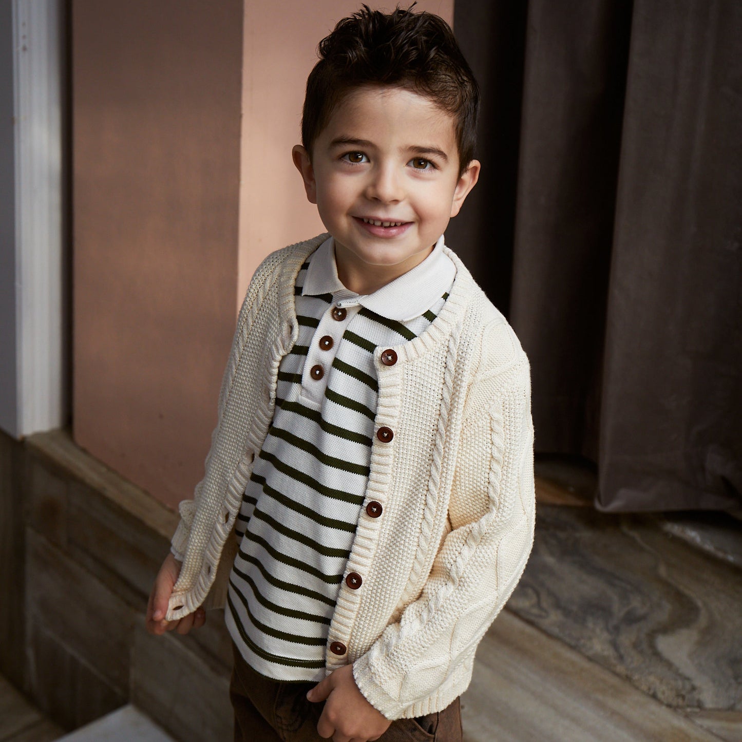 Cardigan trecce in Cotone Biologico - Panna