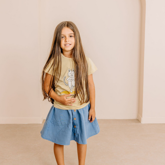 Gonna in Mussola di Cotone Biologico - Cobalto