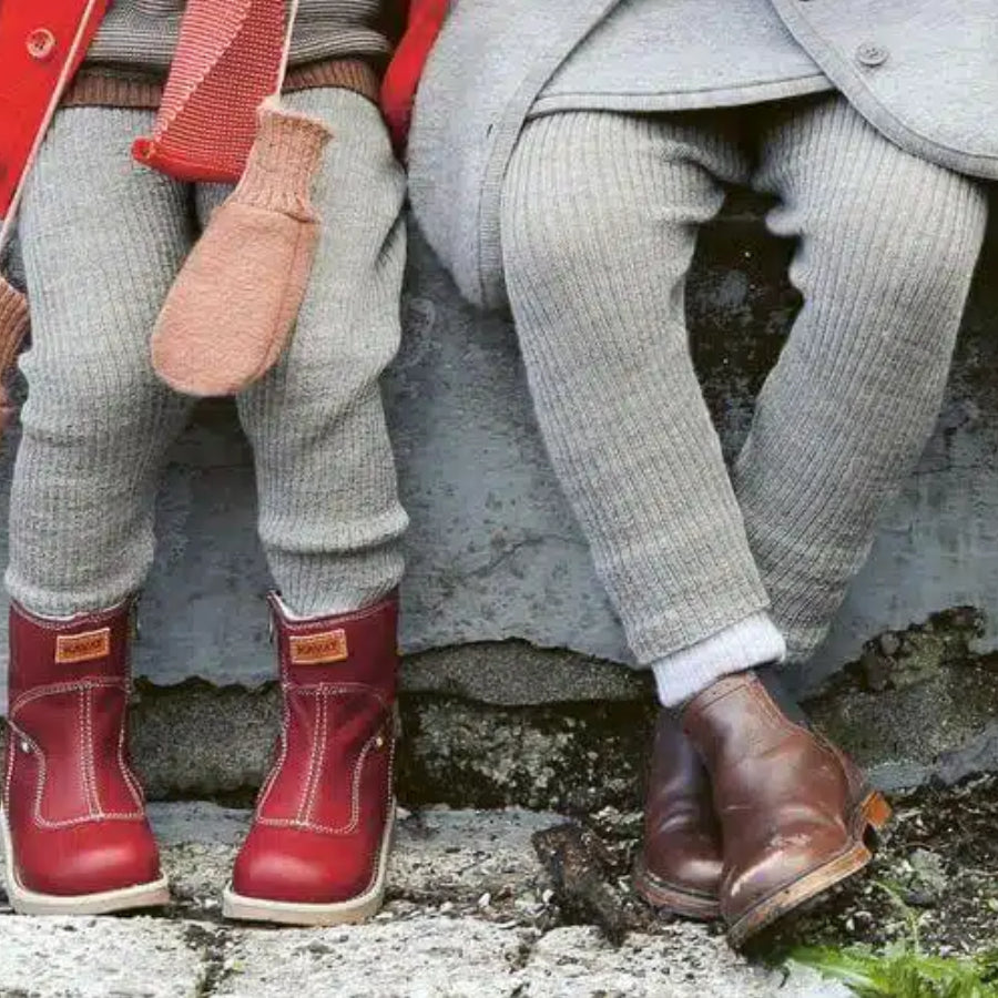 Leggings a costine in lana biologica - Grigio