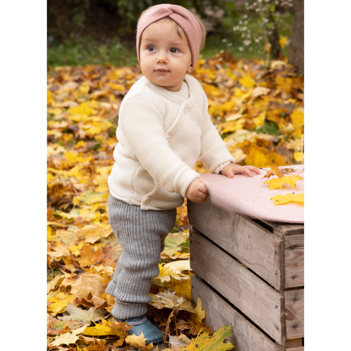 Leggings a costine in lana biologica - Grigio