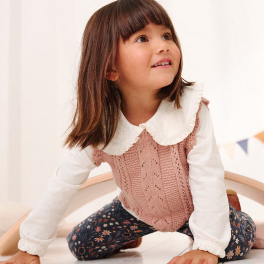 Maglia a manica lunga in Cotone Biologico con colletto ricamato