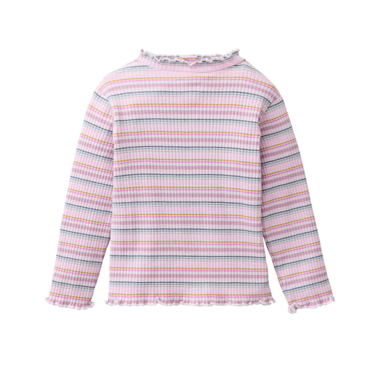 Maglia a manica lunga in cotone biologico - Righe Rosa