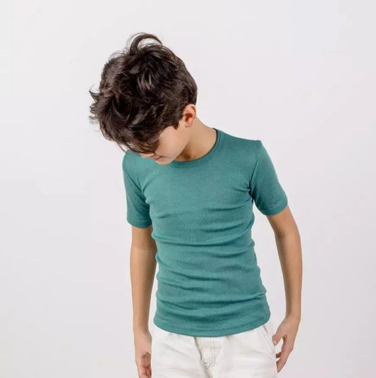 Maglia manica corta lana seta Blu Ghiaccio