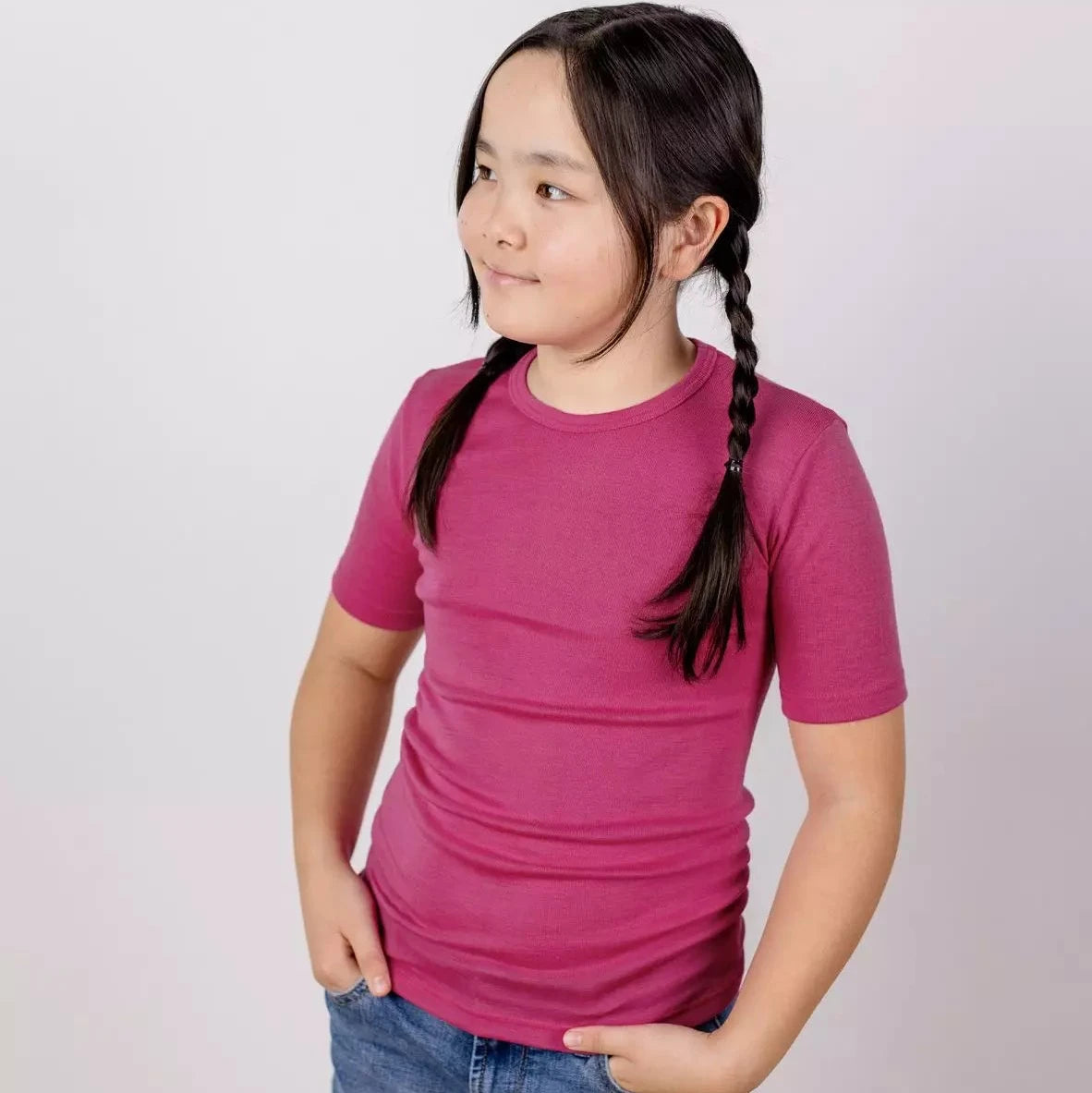 Maglia manica corta lana seta Lampone