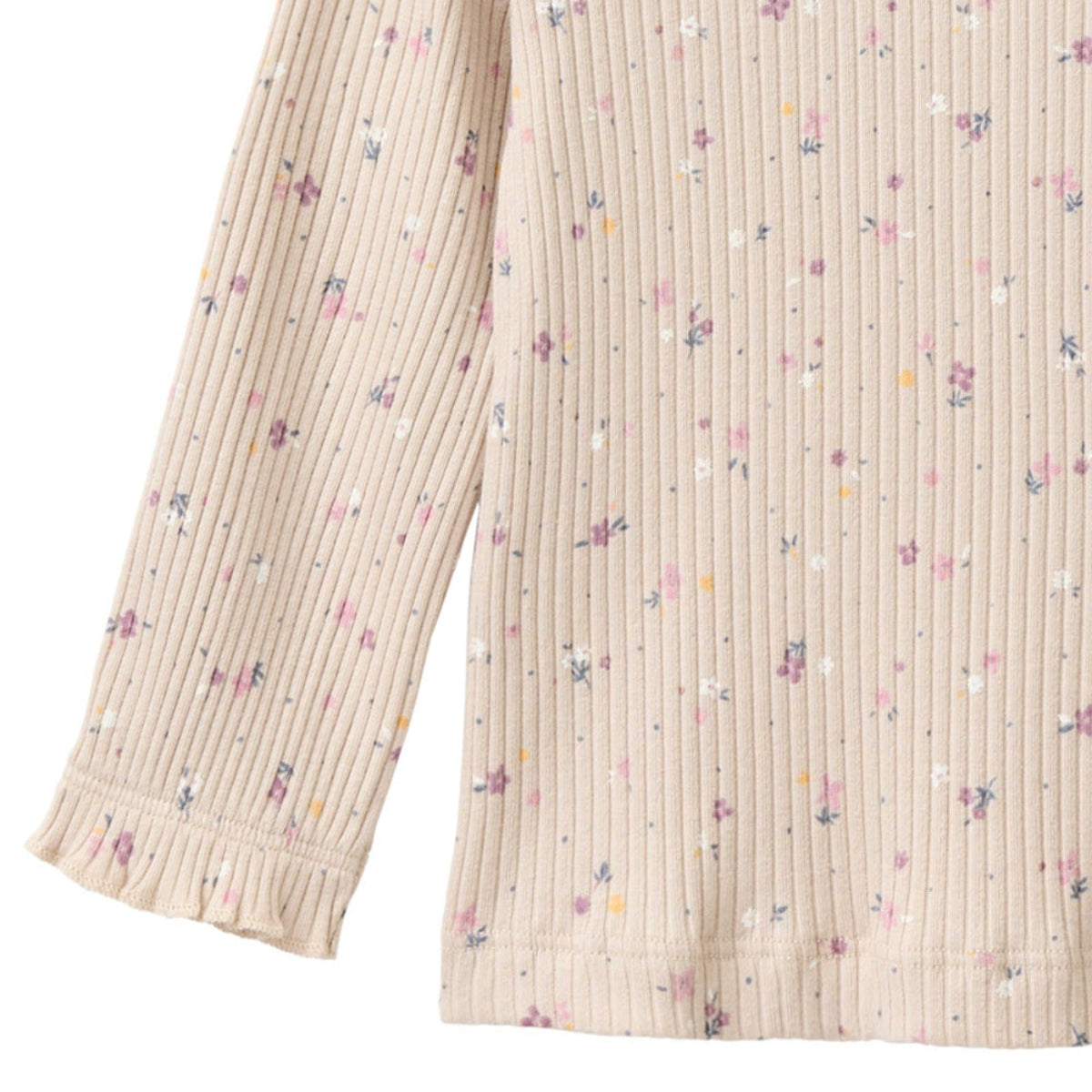 Maglia a costine in Cotone Biologico - Sabbia/Fiori Malva
