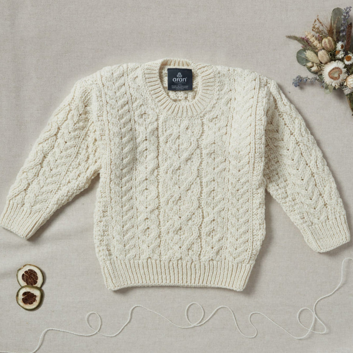 Maglioncino Aran in Lana Irlandese - Bianco