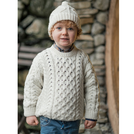Maglioncino Aran in Lana Irlandese SuperSoft Merino - Bianco