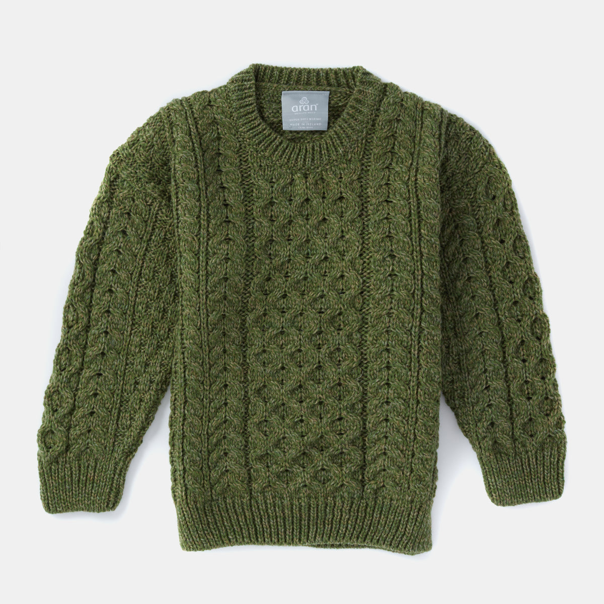 Maglioncino Aran in Lana Irlandese SuperSoft Merino - Oliva