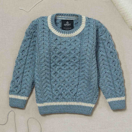 Maglioncino Aran in Lana Irlandese - Azzurro/Bianco