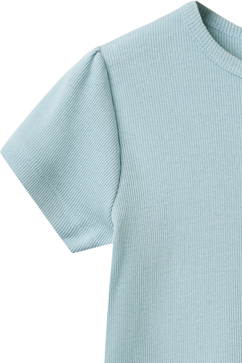 T-shirt in Modal e Cotone - Blu Polvere