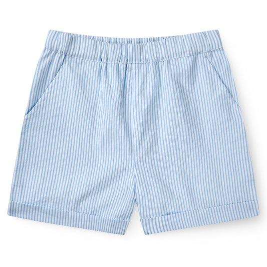 Pantaloncini in Cotone Biologico - Seersucker righine Blu