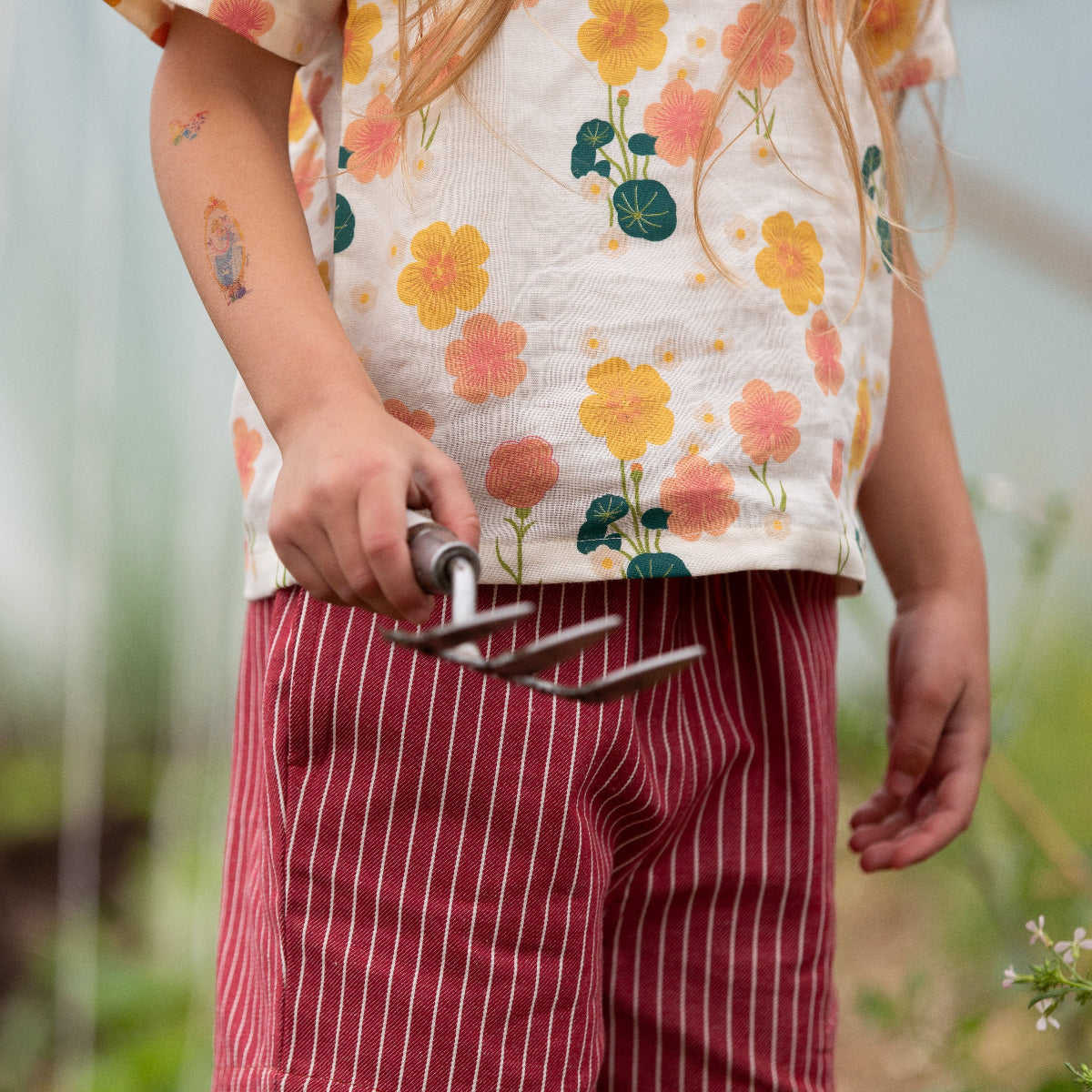 Pantaloncini in Twill di Cotone Biologico - Ruggine rigato