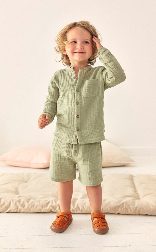 Shorts in mussola di cotone biologico - Salvia