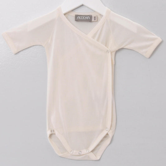 Body con chiusura kimono manica corta in seta liscia