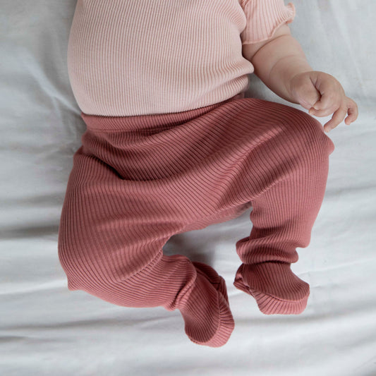 Pantaloni neonato con piedini in Seta e Cotone - Antique red