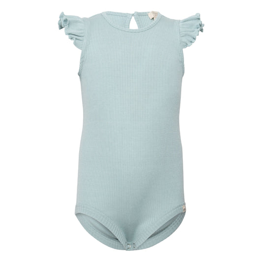 Body smanicato con volant in Seta e Cotone - Celeste