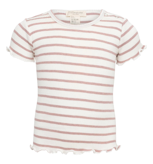 Maglia baby a manica corta in Seta e Cotone - righe Rosa antico/Bianco
