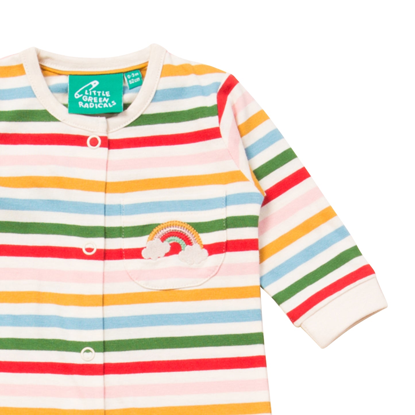 Tutina neonato con piedini in cotone biologico a righe arcobaleno