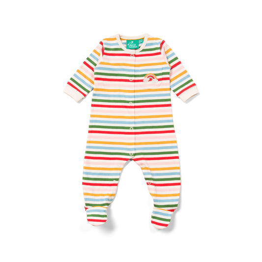 Tutina neonato con piedini in cotone biologico a righe arcobaleno