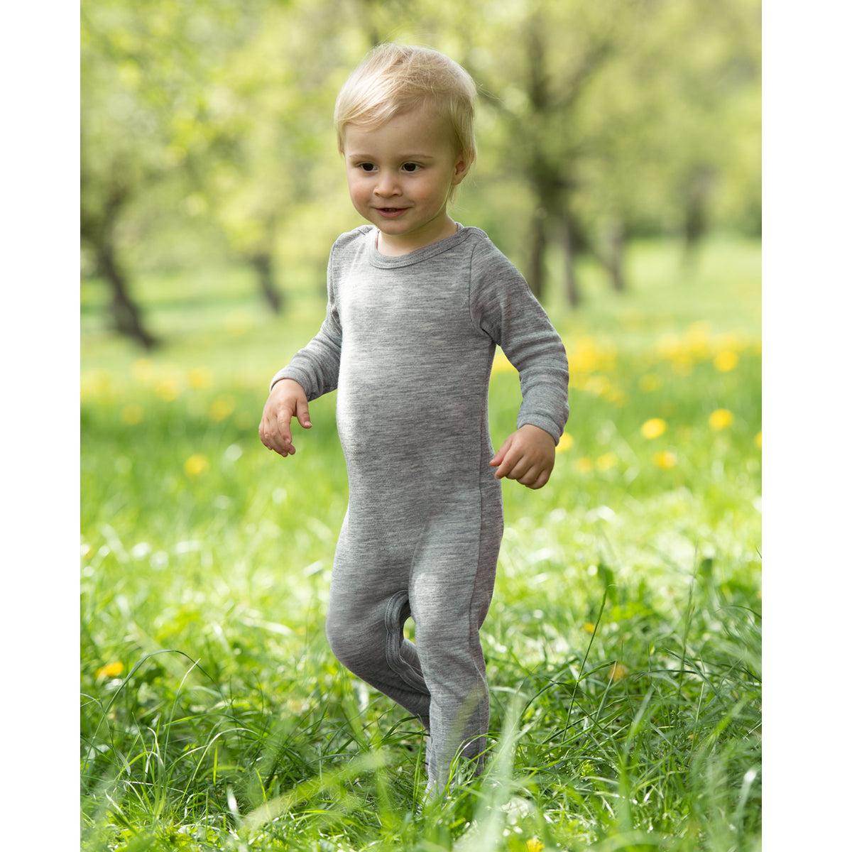 Tutina con piedini in lana e seta Grigio