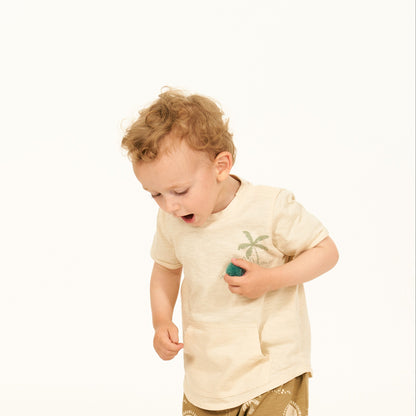 T-Shirt in Cotone Biologico con tascona - Beige