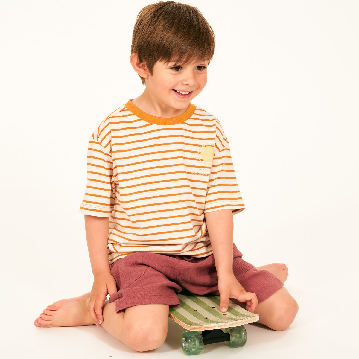 T-Shirt in Cotone Biologico - Righe Senape