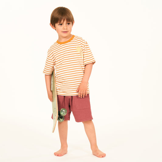T-Shirt in Cotone Biologico - Righe Senape