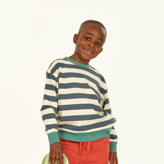 Felpa in Cotone Biologico - Righe Navy